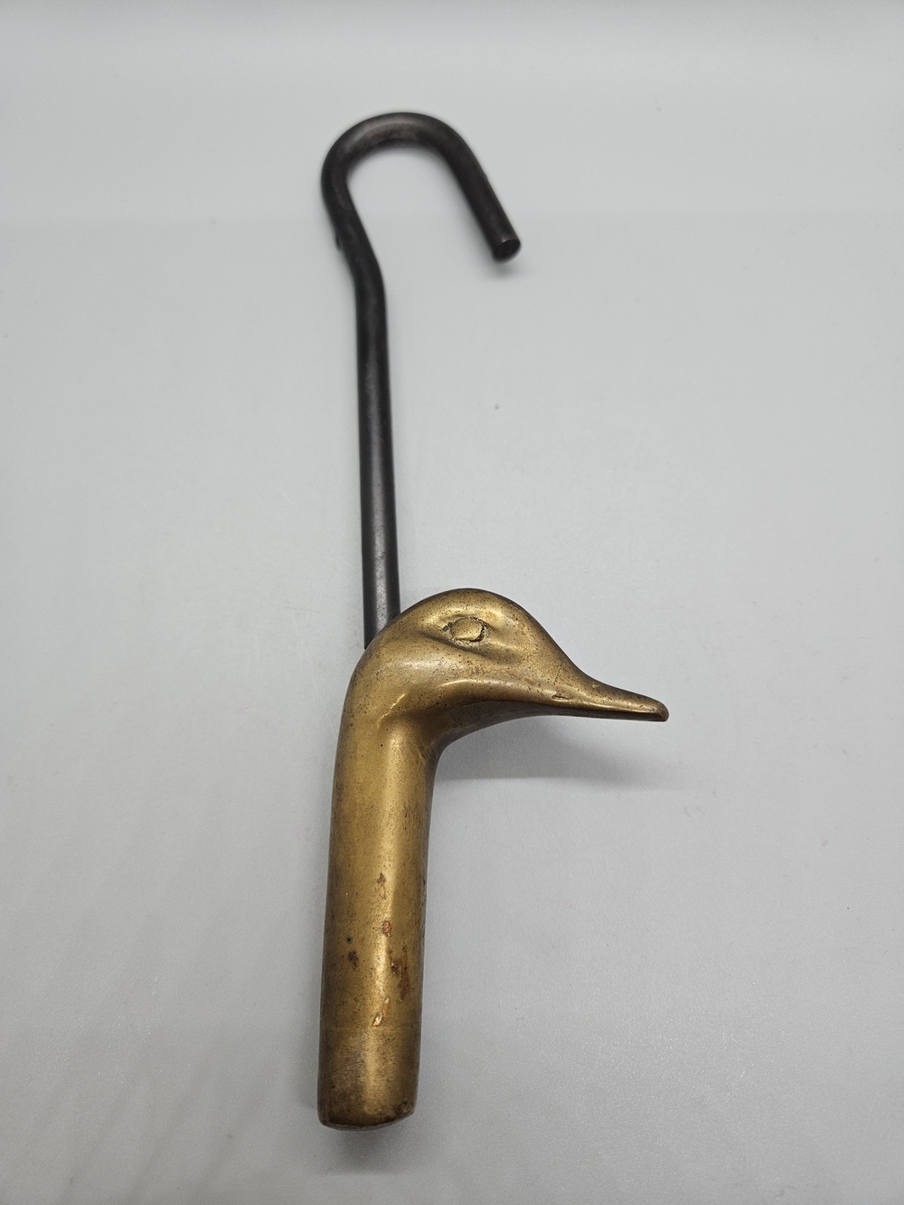Vtg Brass Duck Head Fireplace Damper Flue Pull Hook Hearth Tool Cabin Decor 9"